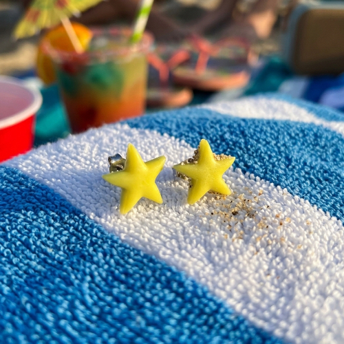 Neon Yellow Star Earrings