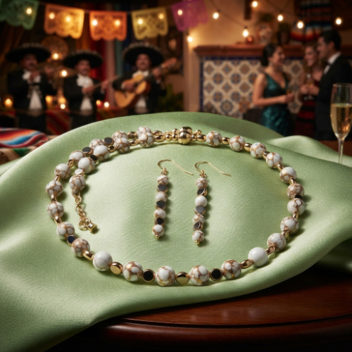 Howlite and Gold Discs Jewelry Set
