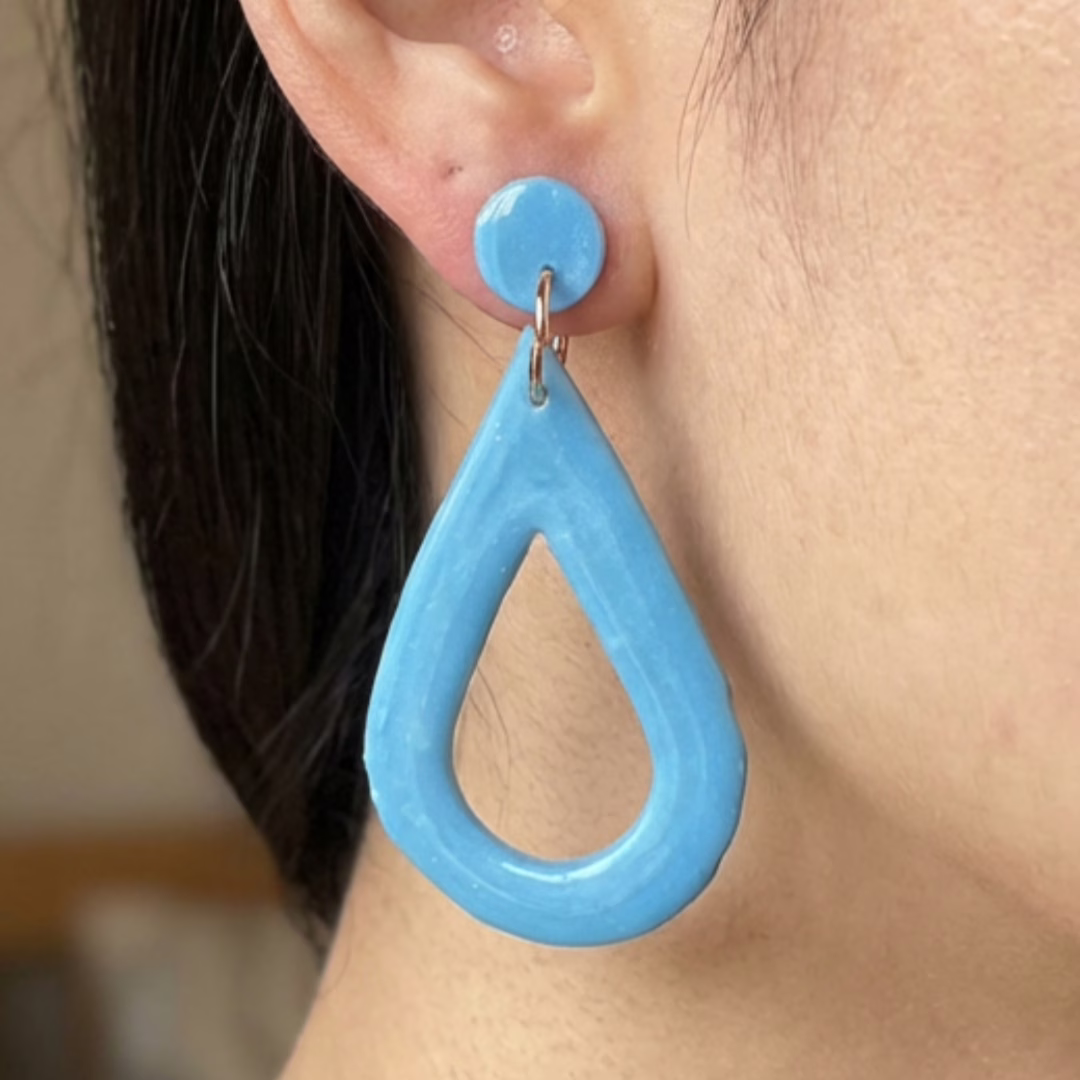 Blue Open Teardrop Dangle Earrings