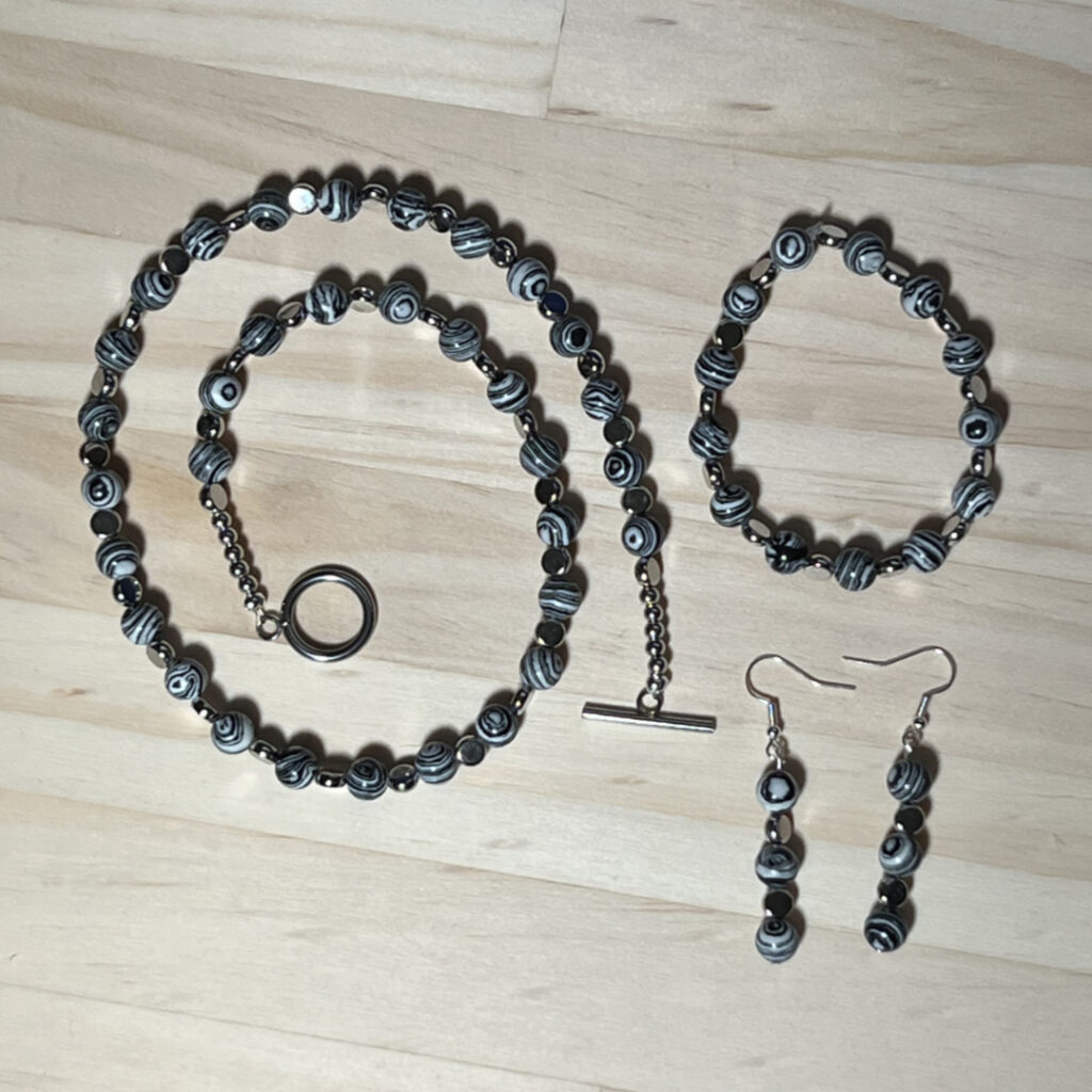 Elegant Black and White Malachite Jewelry Set