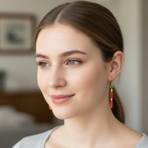 Ribbed Red Tube Drop Earrings