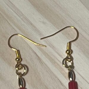 Ribbed Red Tube Drop Earrings