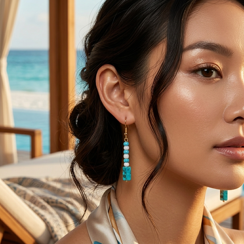 Turquoise Stone Block Earrings