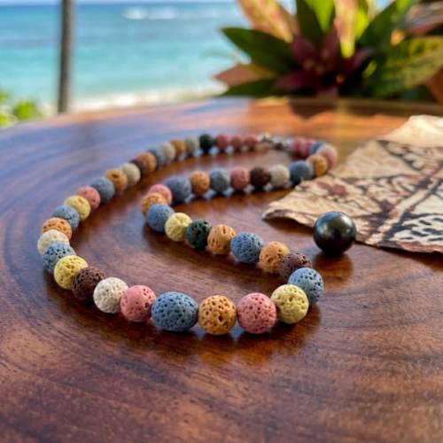 Multicolor Volcanic Lava Bead Necklace