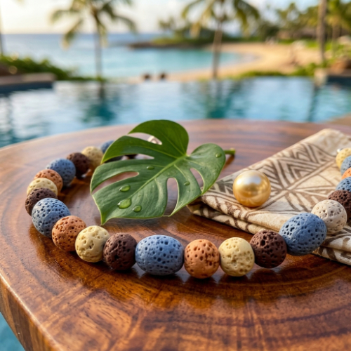 Multicolor Volcanic Lava Bead Necklace