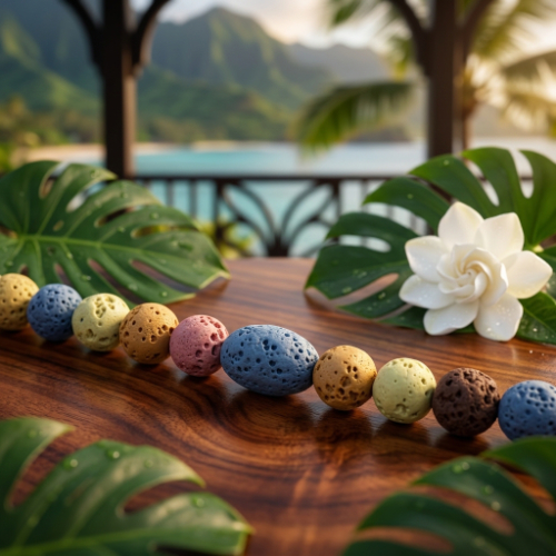 Multicolor Volcanic Lava Bead Necklace