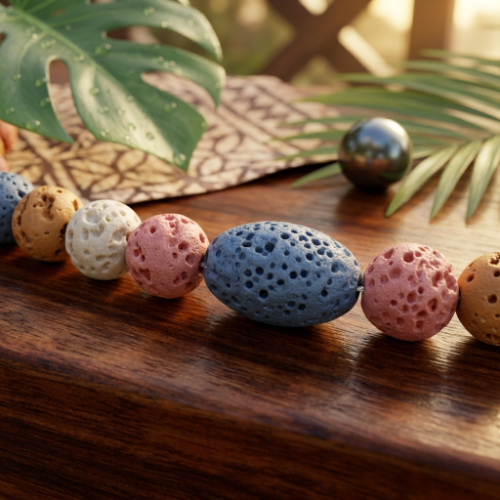 Multicolor Volcanic Lava Bead Necklace