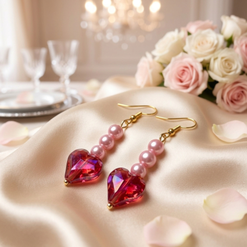 Dangling Pearls and Hearts Earrings