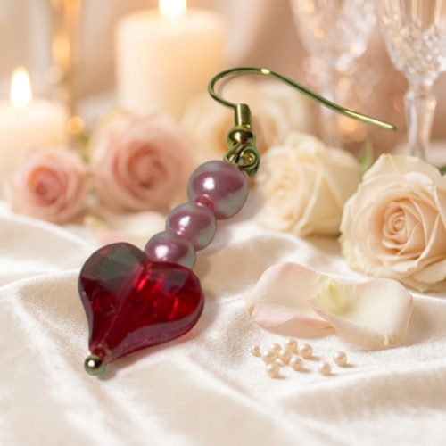 Dangling Pearls and Hearts Earrings