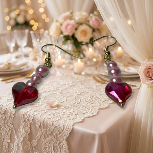 Dangling Pearls and Hearts Earrings