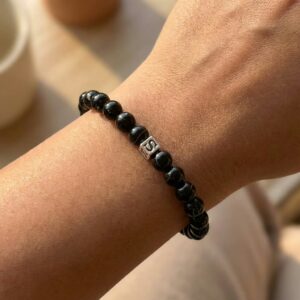 Black Agate Initial Bracelet