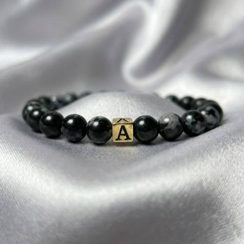 Elegant Obsidian Initial Bracelet