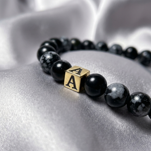 Elegant Obsidian Initial Bracelet