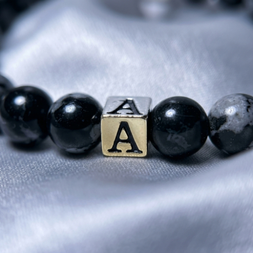 Elegant Obsidian Initial Bracelet