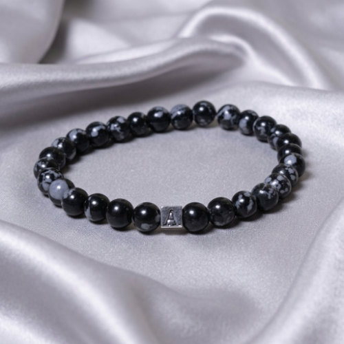 Elegant Obsidian Initial Bracelet