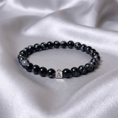 Elegant Obsidian Initial Bracelet