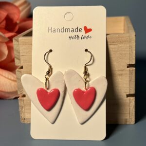 White Pink Heart Earrings