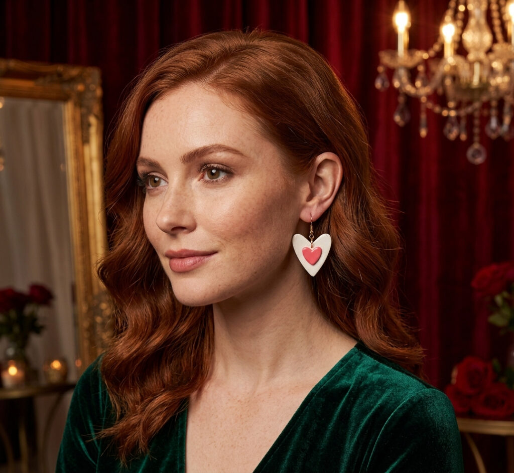White Pink Heart Earrings