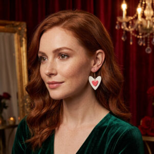 White Pink Heart Earrings