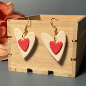 White Pink Heart Earrings
