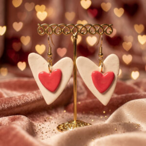 White Pink Heart Earrings