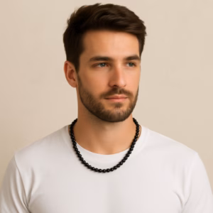 Male model wearing black onyx neacklace