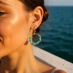 Turquoise Chips Hoop Earrings