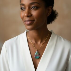 Faux Dichroic Teardrop Pendant Necklace