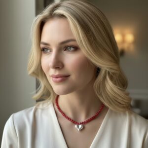 Peach Heart and Red Coral Necklaces