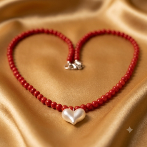 Peach Heart and Red Coral Necklaces