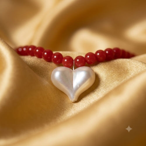 Peach Heart and Red Coral Necklaces